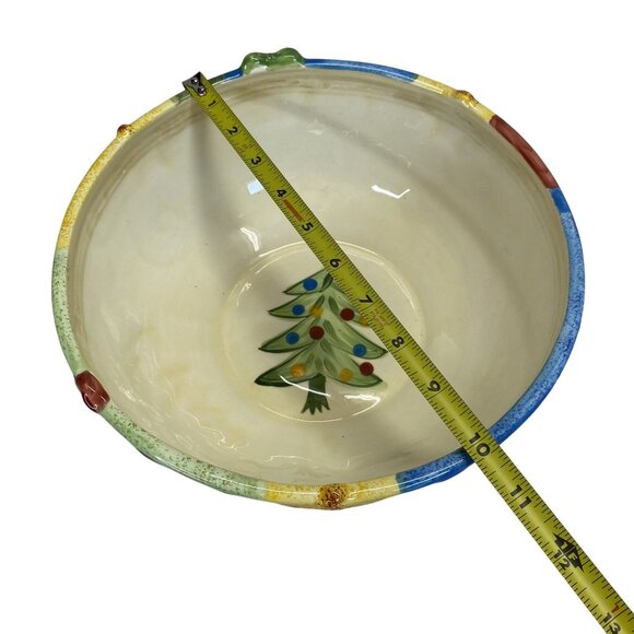 Corsica Hand-Painted Holiday Serving Bowl With Christmas Tree & Festive Design - Picture 9 of 9